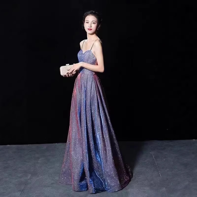 2026 European and American Foreign Trade New Style Women's Spaghetti Strap Backless Sexy Glitter Deep V Evening Party Dress