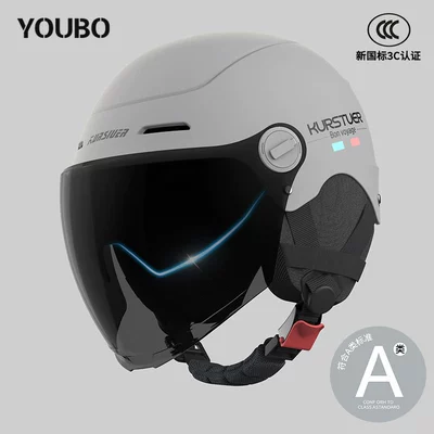 Half Helmet with Colorful Mirror, Motosiklet kaskı (dəbilqə) - 3c-classic-gray-sunscreen-double-mirrors-detachable-ear-protection