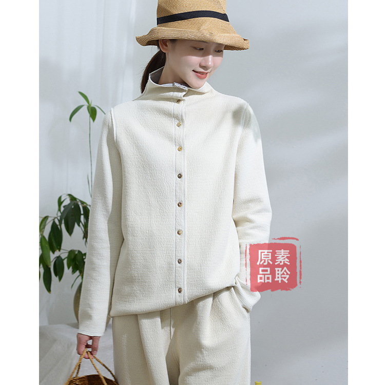 Fluffy Soft Air Layer Stitching Design Short Jacket Spring Artistic Fashion High Neck Elegant Cardigan Female S1351