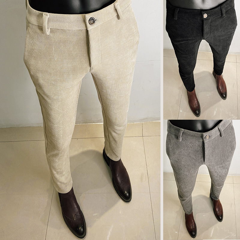 Pantalones de pana elásticos de corte ajustado estilo coreano para hombre, nueva moda casual de negocios para otoño/invierno 2025.
