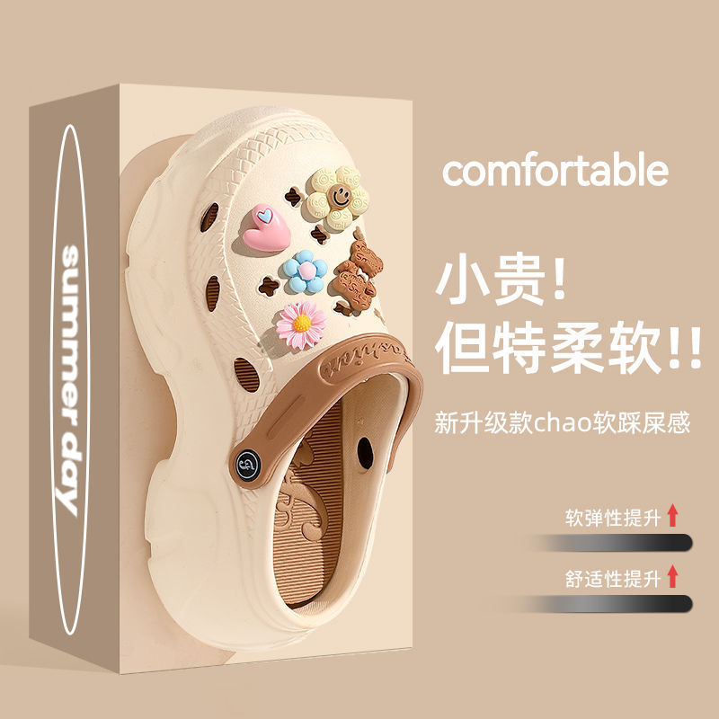 Thick-Soled Clogs for Women, Summer 2024 New Outer Wear, Increased Height, Toe-Toe Non-Slip Sandals for Young Girls