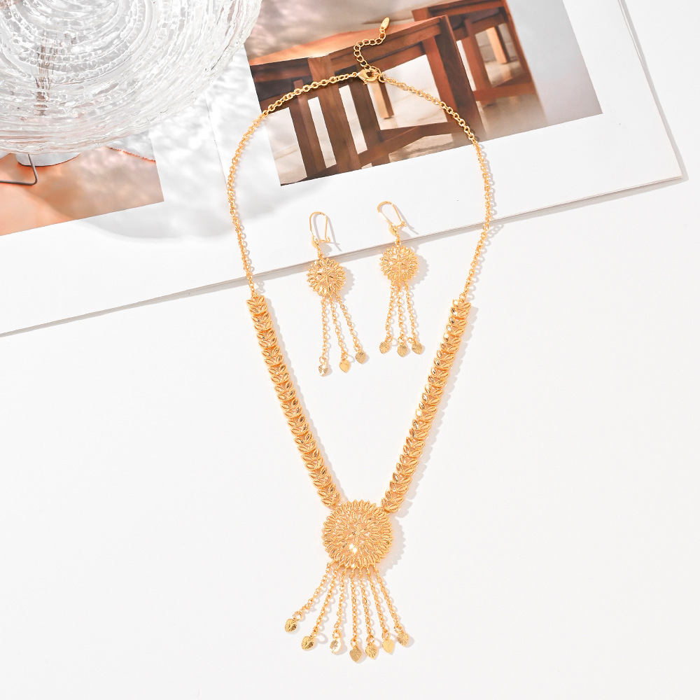 Selección transfronteriza juegos de joyería de moda de bronce dorado pendientes de orejas collares de joyería árabe de Oriente Medio para mujeres image 6