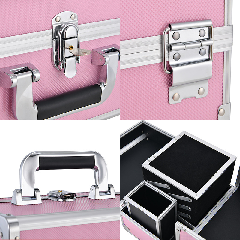 Caja cosmética de aleación de aluminio portátil con patrón de diamante ABS de gran capacidad y sensación avanzada con espejo Caja de almacenamiento transfronteriza y caja de maquillaje