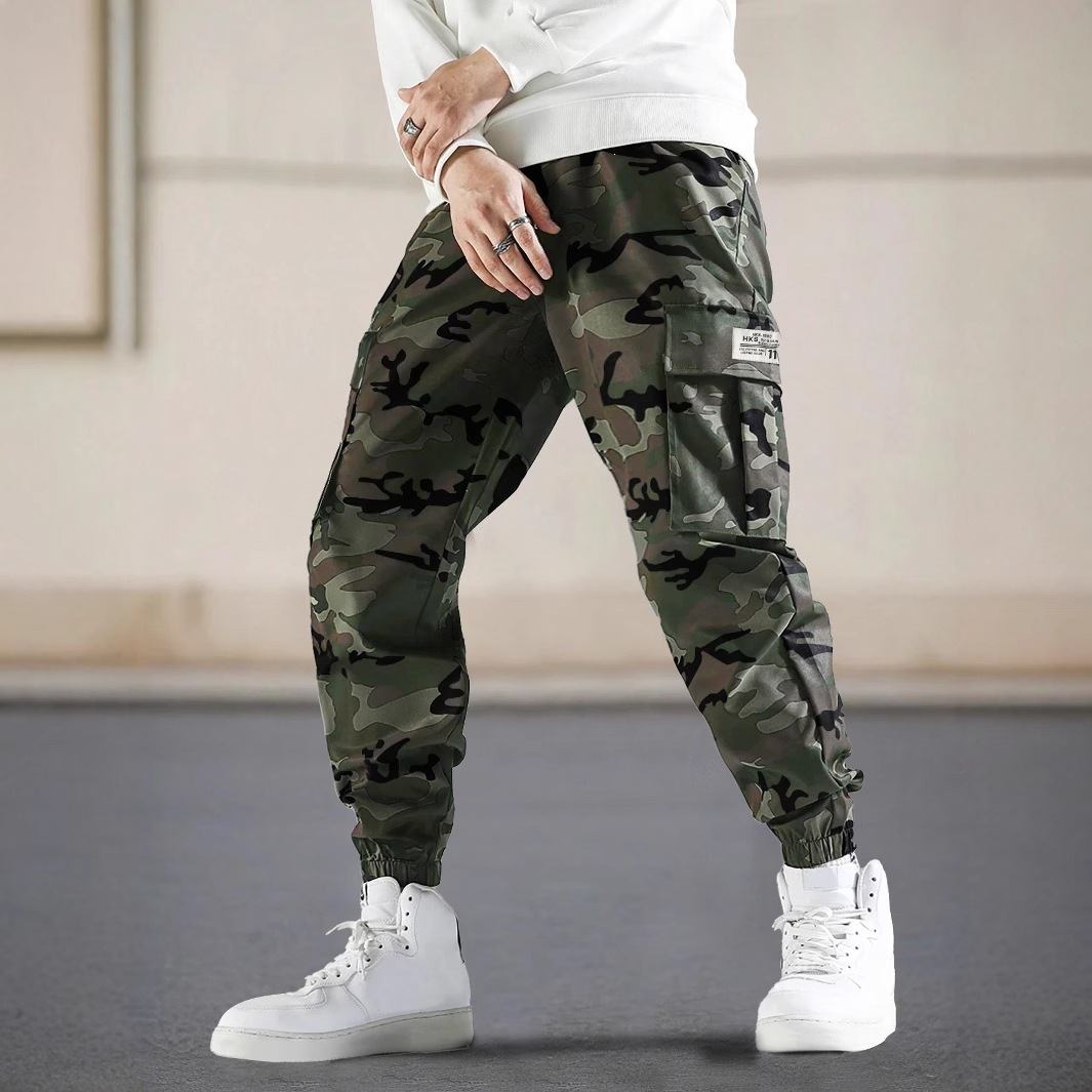 Herrenbekleidung Herren-Cargohose im Camouflage-Look, lässige, lange Hose mit Seitentaschen, Freizeithose für Outdoor-Aktivitäten_voghion.com
