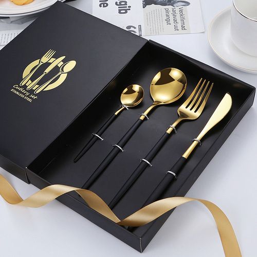 Cross-border stainless steel tableware set Portuguese steak knife, fork, spoon, chopsticks gift box four-piece Western tableware wholesale