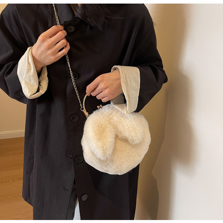Borsa a tracolla in peluche da donna 2023, nuova borsa a tracolla con catena da principessa, versatile e carina, borsa con orecchie da coniglio per studenti_voghion.com
