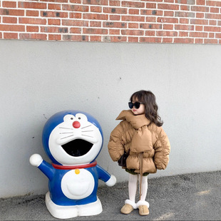 2023 Winter girls' Korean-style solid color down cotton-padded coat detachable scarf thickened bread coat warm cotton-padded coat