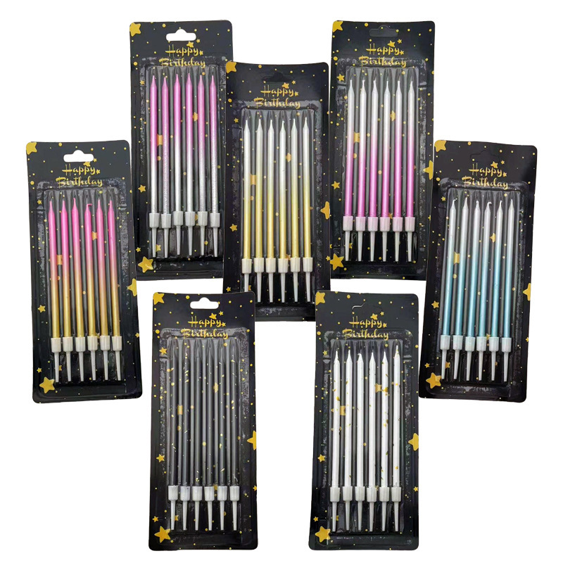 Two-Tone Gradient Gold Dot Pencil Birthday Candle Gold Plated silver Black White Cake Decoration Plug-in 6 Pack Two-Tone Gradient Gold Dot Pencil Birthday Candle Gold Plated silver Black White Cake Decoration Plug-in 6 Pack