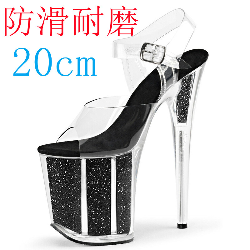 20cm tubo de acero zapatos de tacón antideslizante modelo de desfile zapatos de entrenamiento impermeables especiales de diamante de agua sandalias de cristal transparente