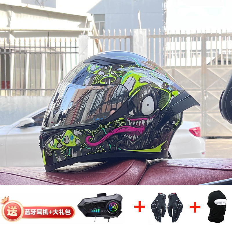 Casco de cola grande de motocicleta Jiekai Casco completo con auriculares Bluetooth Casco de conducción de motocicleta eléctrica de cuatro estaciones para hombre