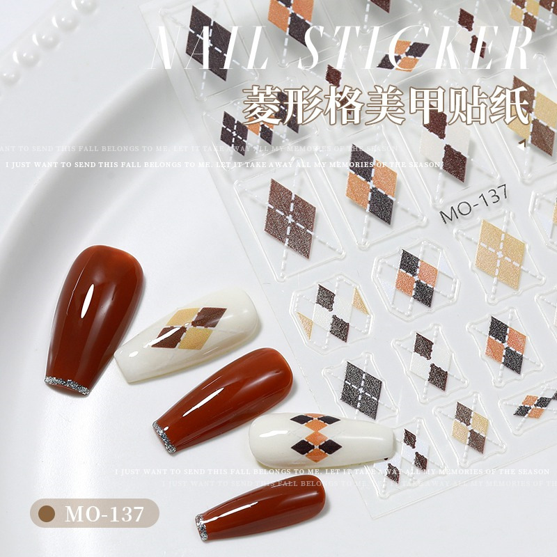 Nueva Maillard Otoño e Invierno diamante Plaid uñas pegatinas delgada resistente alivio color a juego uñas pegatinas simple con adhesivo