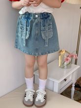 韩国童装2024夏款女童立体袋子牛仔短裙中大童裙子女宝潮范半身裙