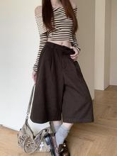 毛呢七分格子阔腿裤女2025新款秋装高腰显瘦设计感复古直筒休闲裤