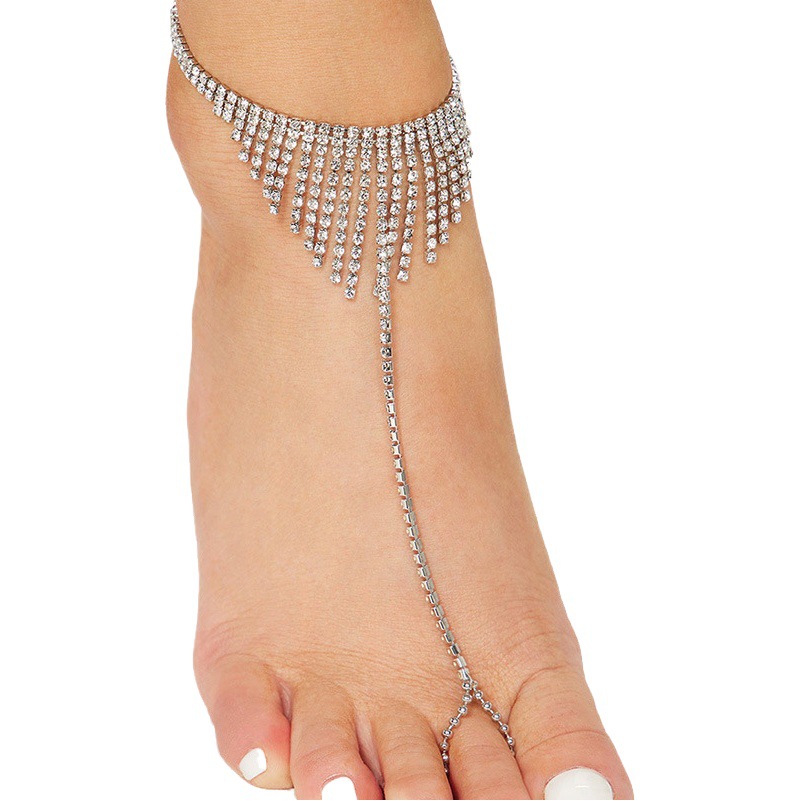 Cuerda elástica de perlas de imitación europea y americana con tobillera Diamante Estrella de mar con cuentas Adornos de pie de diamantes de imitación Conjunto de turquesa azul