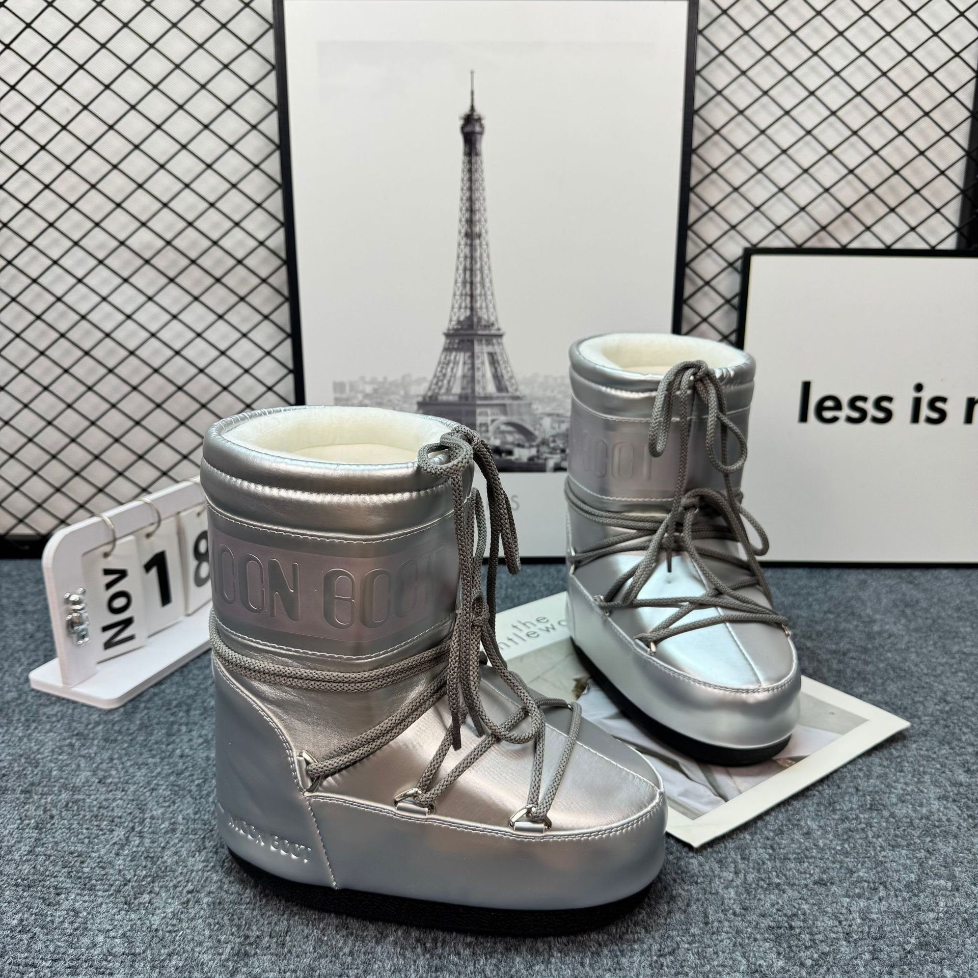 2024新型高秋冬月亮靴女性滑り止め保温雪地靴潮靴痞幼同型靴中筒ストラップ