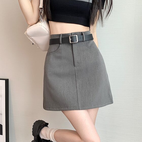 Temperament Anti-glare A- line Skirt Split Hip Skirt Women's plus size chubby girl Niche College Suit Skirt Summer