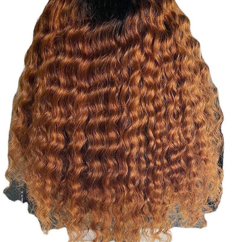 Peluca de moda europea y americana peluca rizada pequeña africana negro marrón gradiente pelo largo y rizado cubierta de fibra química spot transfronterizo al por mayor