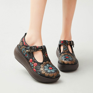 New Concubine Beauty Printed Vintage Ethnic Velcro Platform Comfortable Chinese Element Mother Women's Single Shoes