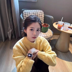 韩系温柔风鹅黄色毛衣女秋冬2025新款松弛感慵懒风软糯套头针织衫