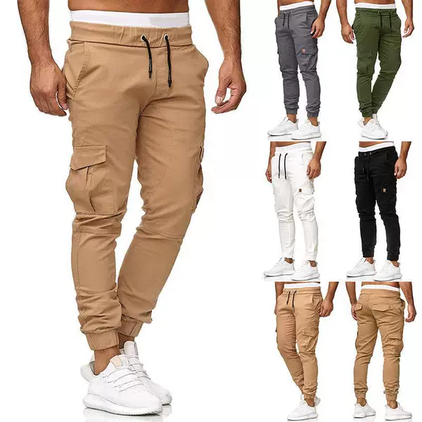 2026 New European Size Men's Leather Patchwork Drawstring Waistband Jogger Casual Pants Solid Color Workwear Pants for Men