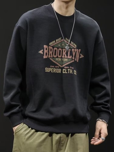 Autumn/Winter American Retro Fleece Hooded Sweatshirt for Men - Trendy Brand Loose Crew Neck Casual Design Letter Print Top