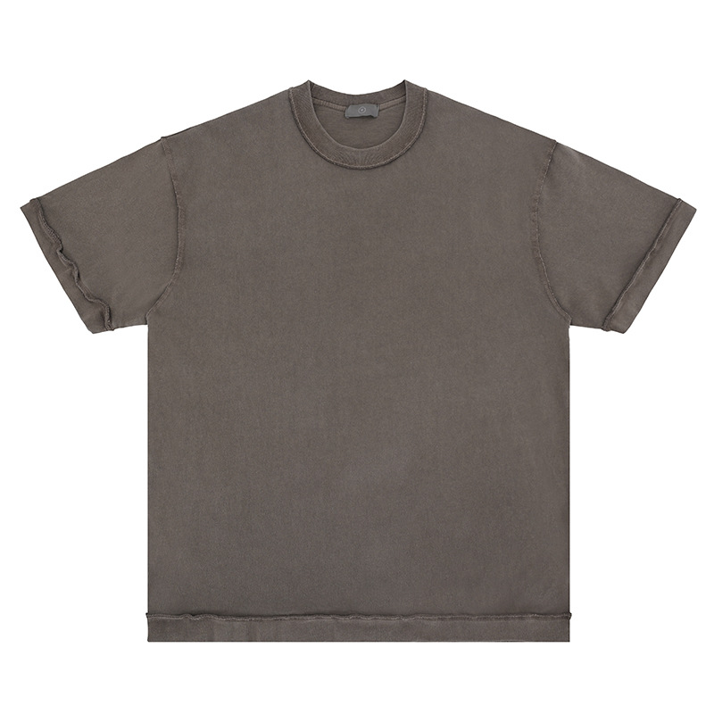 LANHAI MEN'S | 春夏ウォッシュド270gリバースカーフィッティングルーズソリッドカラートレンディブランドヘビーウェイトピュアコットンオフショルダー半袖Tシャツ