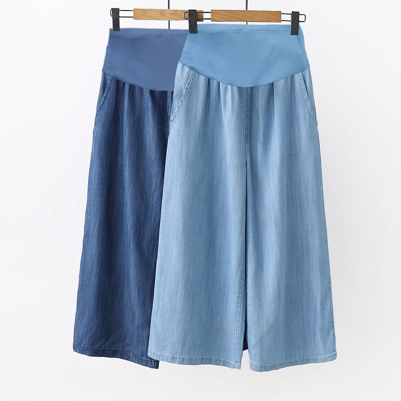Maternity Pants Summer New Straight Pants Cropped Pants Tencel Cropped Pants Denim Wide-Leg Pants Women's Thin Style 8368