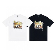 【潮流前线】斯图西2025新款艺术涂鸦印花短袖恤男女情侣款棉