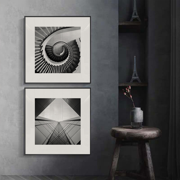 Black and white photography combination decorative painting niche art industrial style model room study cafe painting nostalgic retro