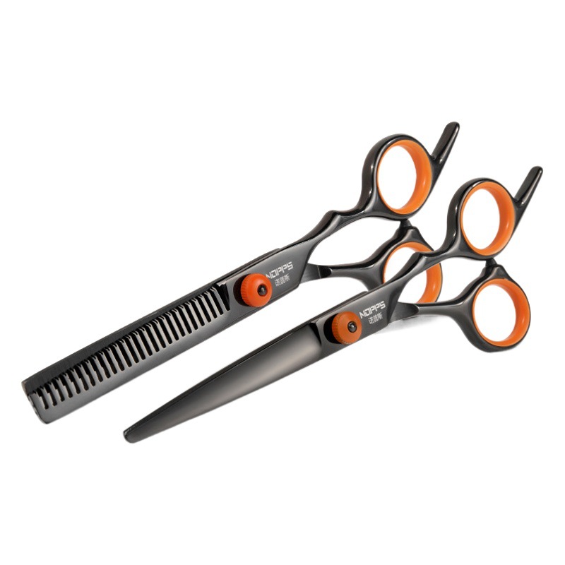 Negro naranja corte de pelo profesional tijeras de pelo Bangs artefacto corte plano corte fino traje tijeras de pelo femenino