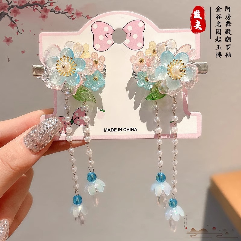 Hanfu tocado de cabello de niñas bordas vestidos antiguos para el cabello de niñas tarjetas de cabello de niñas vestidos antiguos accesorios princesas niñas clips para el cabello