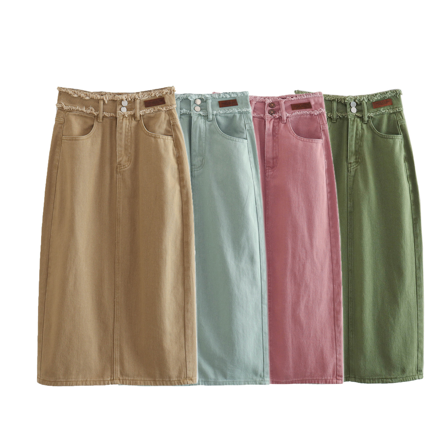 Women's 2024 Summer New Candy Color High Waist Split Edge Decorative Cowboy Skirt_voghion.com