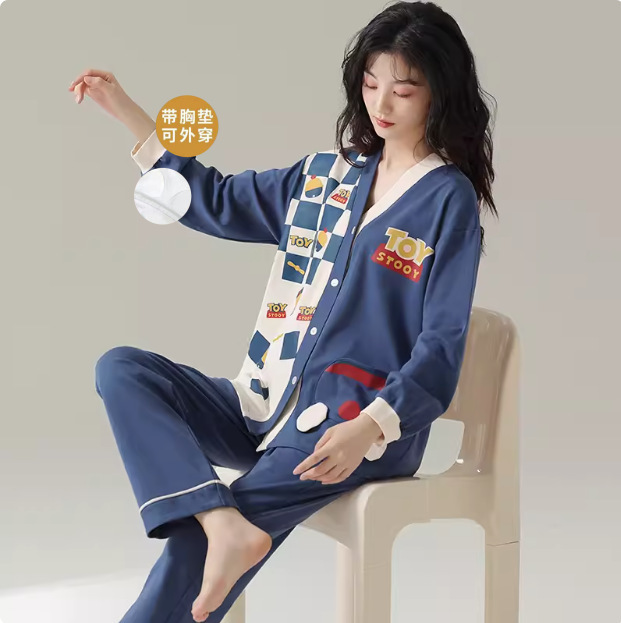 Pajamas Women's Spring and Autumn Cotton Belt Chest Pad Home Clothes Long Sleeve suit plus size Dormitory 2024 New Women's Autumn Thin