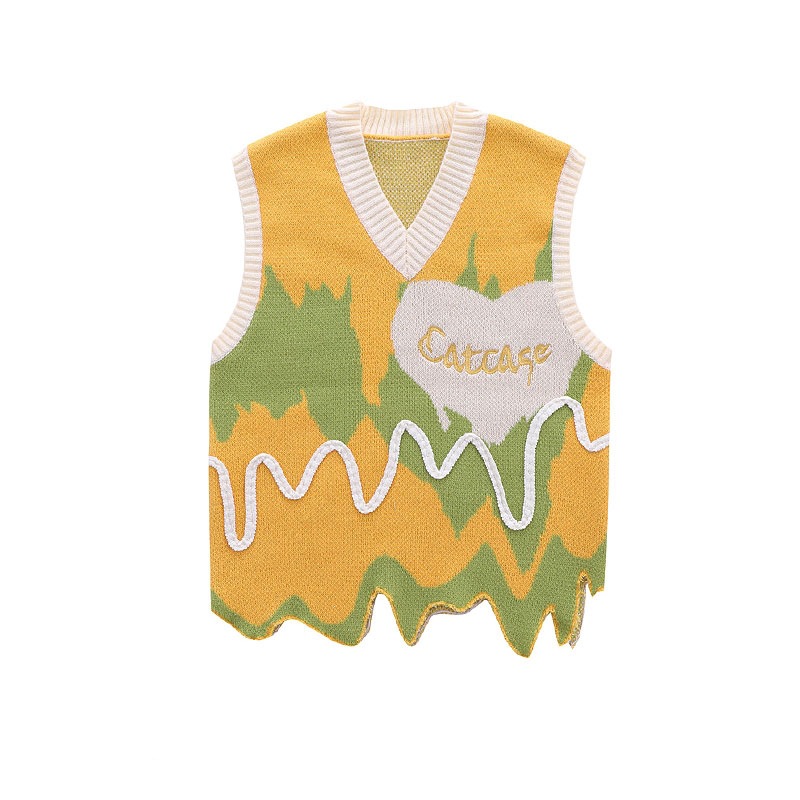 Otoño nuevo chaleco de punto para las mujeres sueltan dulce estilo La Universidad irregular onda jacquard suéter primavera y otoño image 5