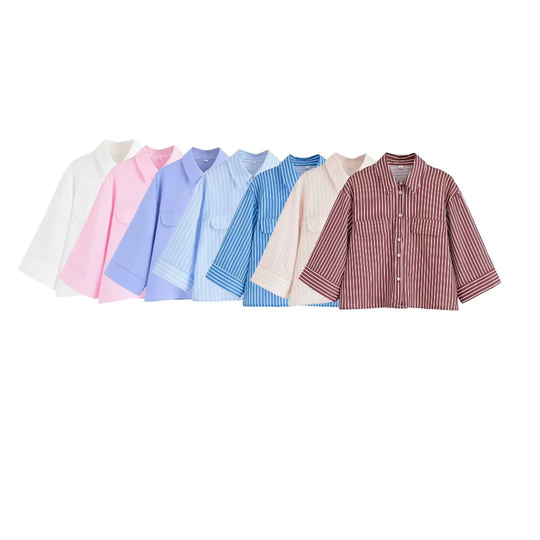 Льняная рубашка в полоску PB&ZA для женщин, лето 2025, свободного кроя, повседневная, легко сочетается, артикул 2224666