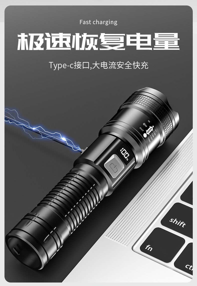 Flashlight Strong Light Charging Long Battery Life Home Outdoor Fall-Resistant Zoom Spotlight Portable Ultra-Bright Xenon Lighting