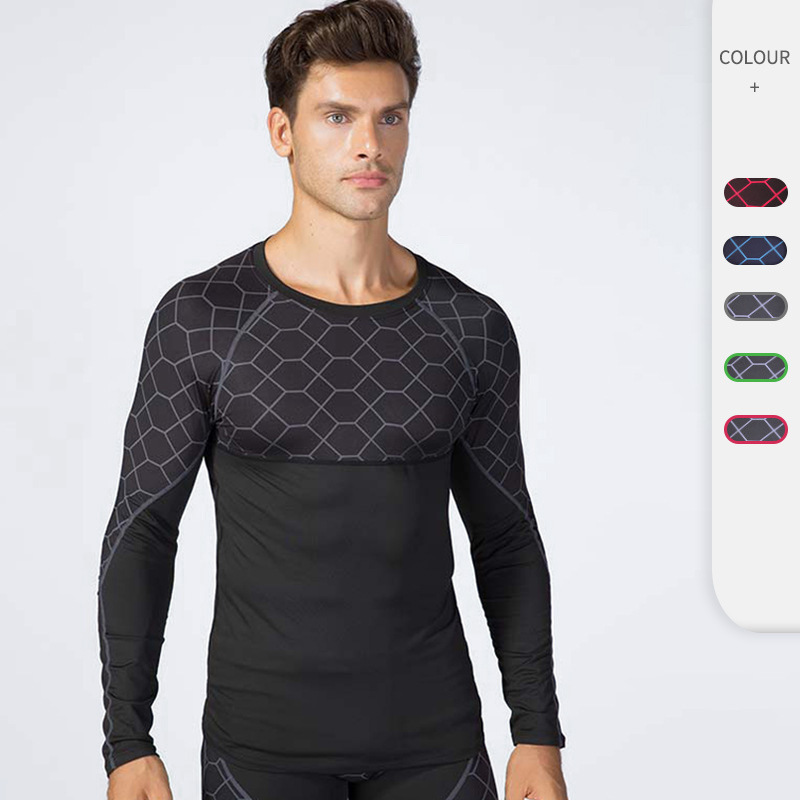 Special Offer Men's Fitness Printed Patchwork Long-Sleeve Sports Running Training Sweat-Wicking Quick-Drying High-Elastic Tight-Fitting Clothing 4019