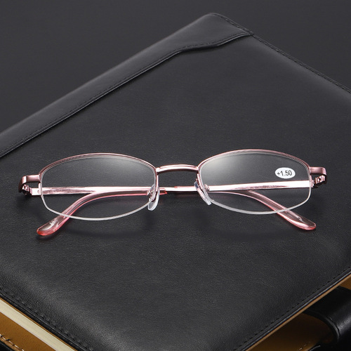 Women's Blue Light Blocking Reading Glasses Trendy Personality Metal Half-Rim Hook Nose Reading Glasses HD Business Style Reading Glasses