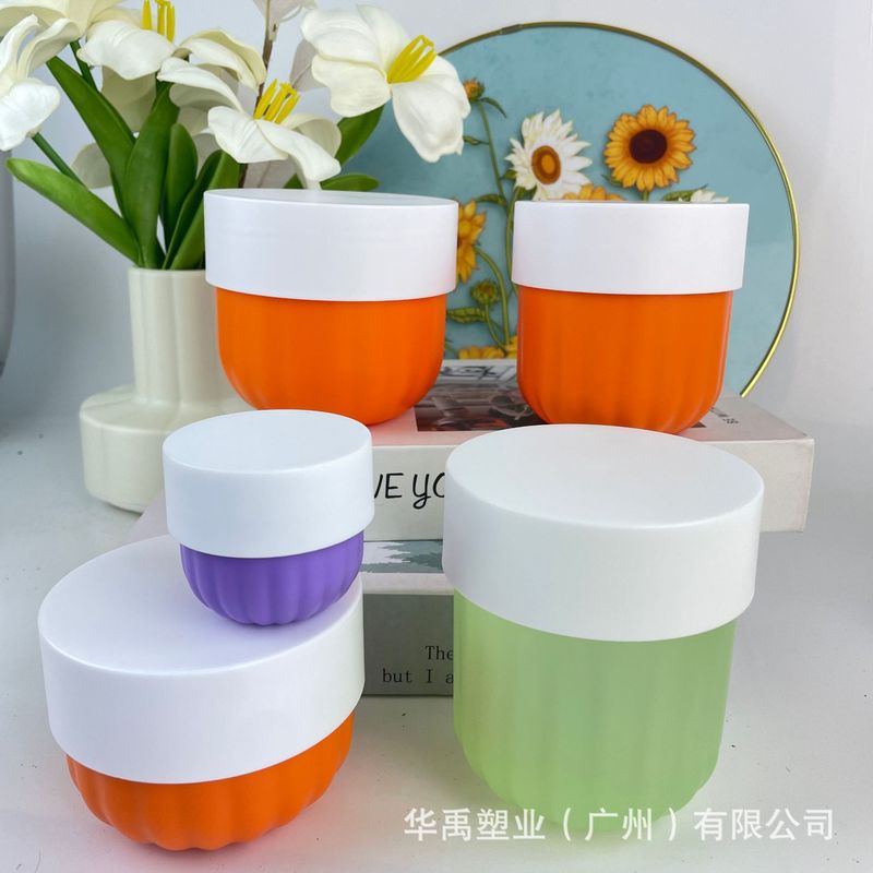 厂家批发南瓜罐多容量pp膏霜罐多规格条纹广口发膜面霜花瓣状|undefined