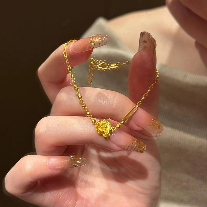 沙金饰品仿真金久不掉色蹦迪珠花朵手链女轻奢高级感沙金手饰批发|undefined