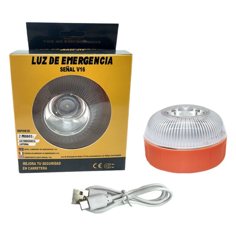 V16 Испанская сигнальная лампа, многофункциональная сигнальная лампа, белый свет, аварийное освещение, светодиодный автомобильный блокпост, зарядка в коробке