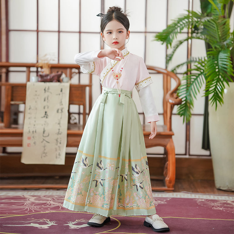 女童马面裙中国风古装改良式唐装儿童汉服套装小女孩两件套2024春