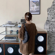 慵懒风宽松麻花加厚软糯套头毛衣女秋冬2025新款外穿中长款上衣