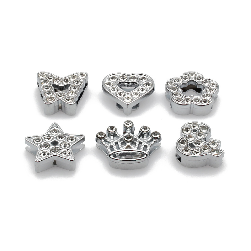 Alloy Material Heart Shape, Crown, Flower Pattern 1 Piece Diameter 10mm Alloy Heart Shape Crown Flower DIY Jewelry Accessories Pendant Beads