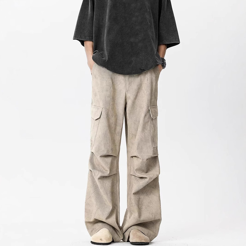 Marble Pleated Paratrooper Crock Pants Men's Autumn and Winter Trendy Brand Retro Design Sense American Style Wide Leg Casual Long Pants
