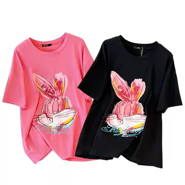 60.00 kg-150.00 kg Plus Size Plus Size T-shirt 2023 Summer New Round Neck Casual Loose Slimming Printed Cartoon - ShopShipShake