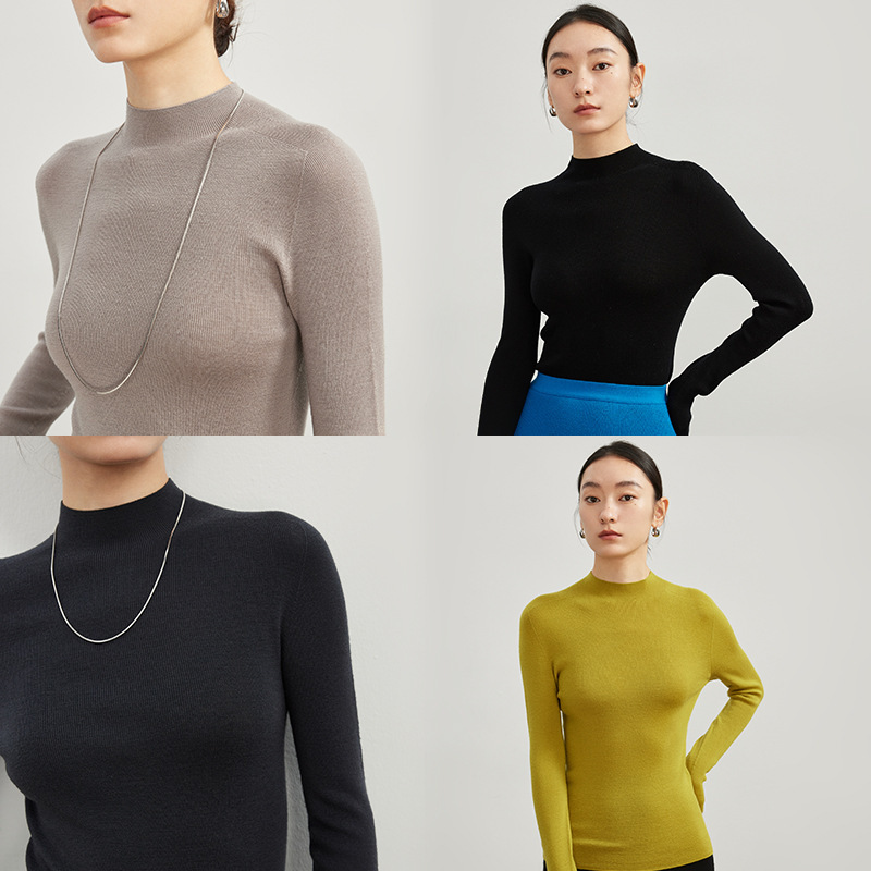 Xinao 100 Worsted Wool Sweater Seamless One-Piece Knitted Sweater Women's 25 Early Autumn Half Turtle Collar Bottoming Shirt for Women