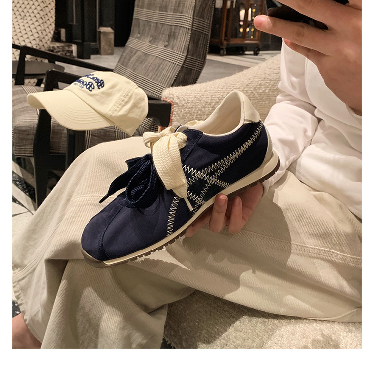 Sheepskin Grape-Colored Korean-Style Blogger Fashion Round-Toe Color-Block Miu Lace-Up Casual Sneakers Women's German Training Shoes