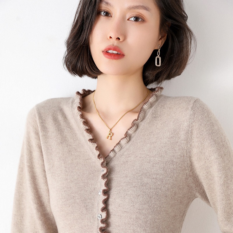 100%純羊毛木耳邊毛衣裙女中長款新款修身顯瘦法式V領高腰長裙