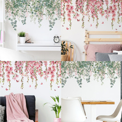 新款外貿彩繪花朵樹葉枝條玄關客廳家居背景裝飾牆貼紙批發自粘